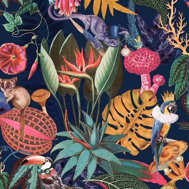 Holden Décor Wonderland Tropical Navy Blue Botanical Floral Wallpaper Roll