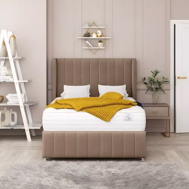 Paradise Beds Ltd Comfort Mate Velvet Upholstered Double Bed Set in Brown, W/D/H: 140 x 200 cm