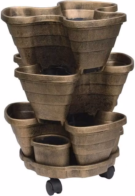 FLAVORA 3 Tiered Planter for Garden Flowers, Herbs and Strawberries in Bronze – 1