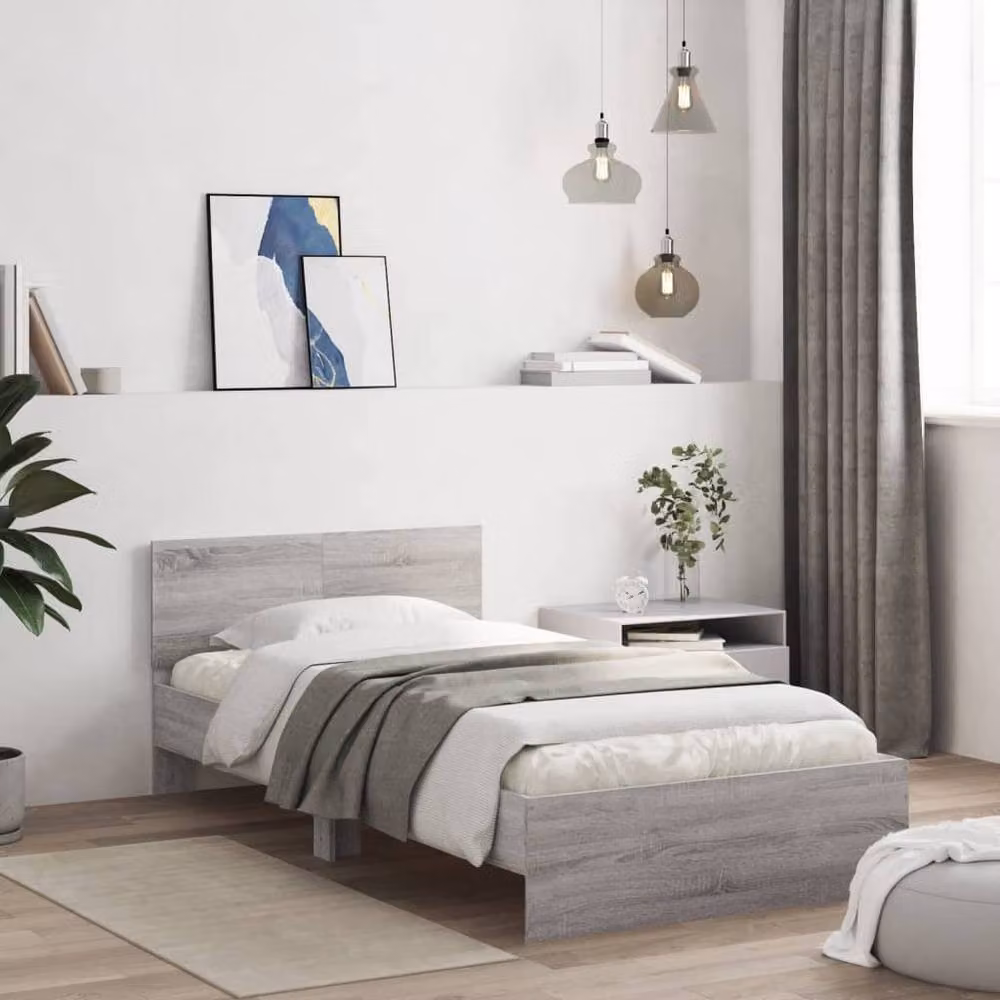 Berkfield Home Modern Grey Sonoma Bed Frame with Headboard, W/D/H: 100 x 200 x 70 cm – 2