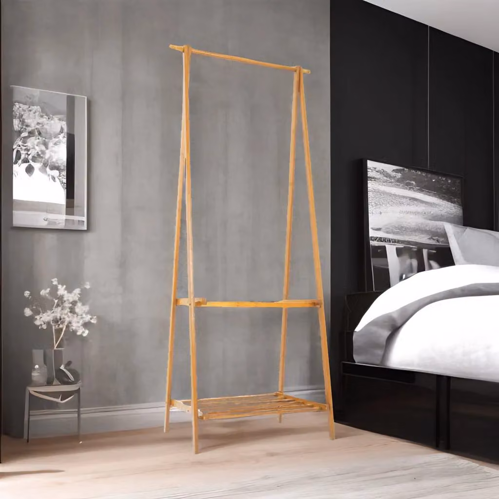 Rafaelo Mobilia Bamboo Natural Brown Open Clothes Rack with Shelf, W/D/H: 118 x 40 x 181 cm – 2