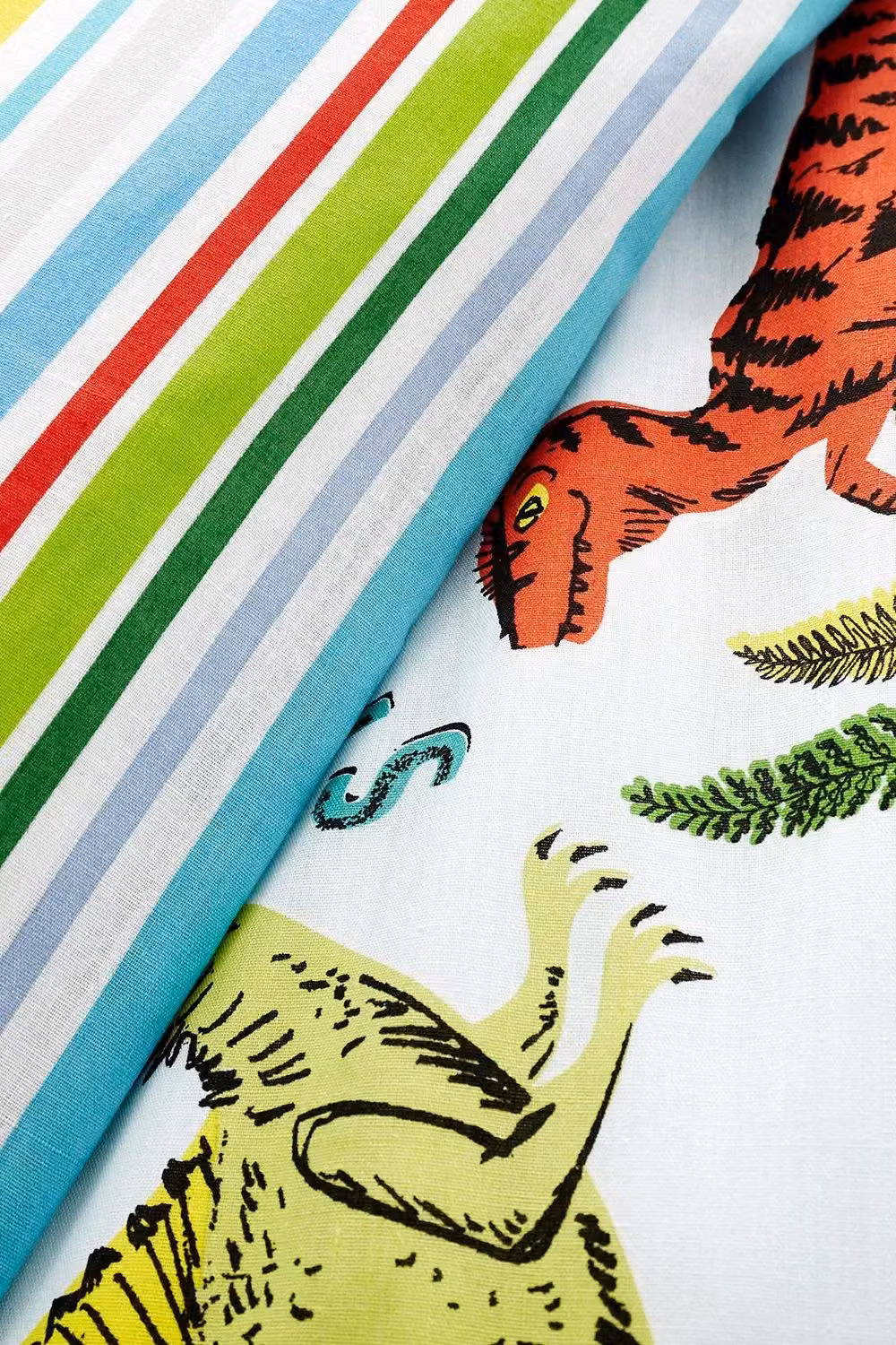 Happy Linen Company Kids Dinosaur Linen Duvet Cover and Pillowcase Set, Multicolour, W/D/H: 90 x 190 cm – 3