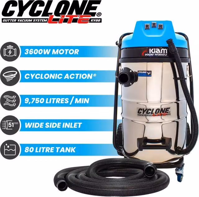 Kiam Products Cyclone Lite KV80 3600W Side Entry Gutter Vacuum, Blue (Machine Only)