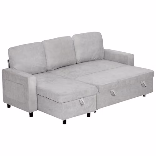 HOMCOM L Shaped 3 Seater Corner Sofa Bed with Reversible Chaise and Pull Out Drawer, Grey – 2
