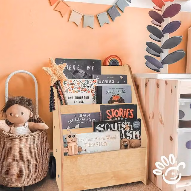 Little Helper Montessori Childrens Wood Bookcase in Maple and Beige