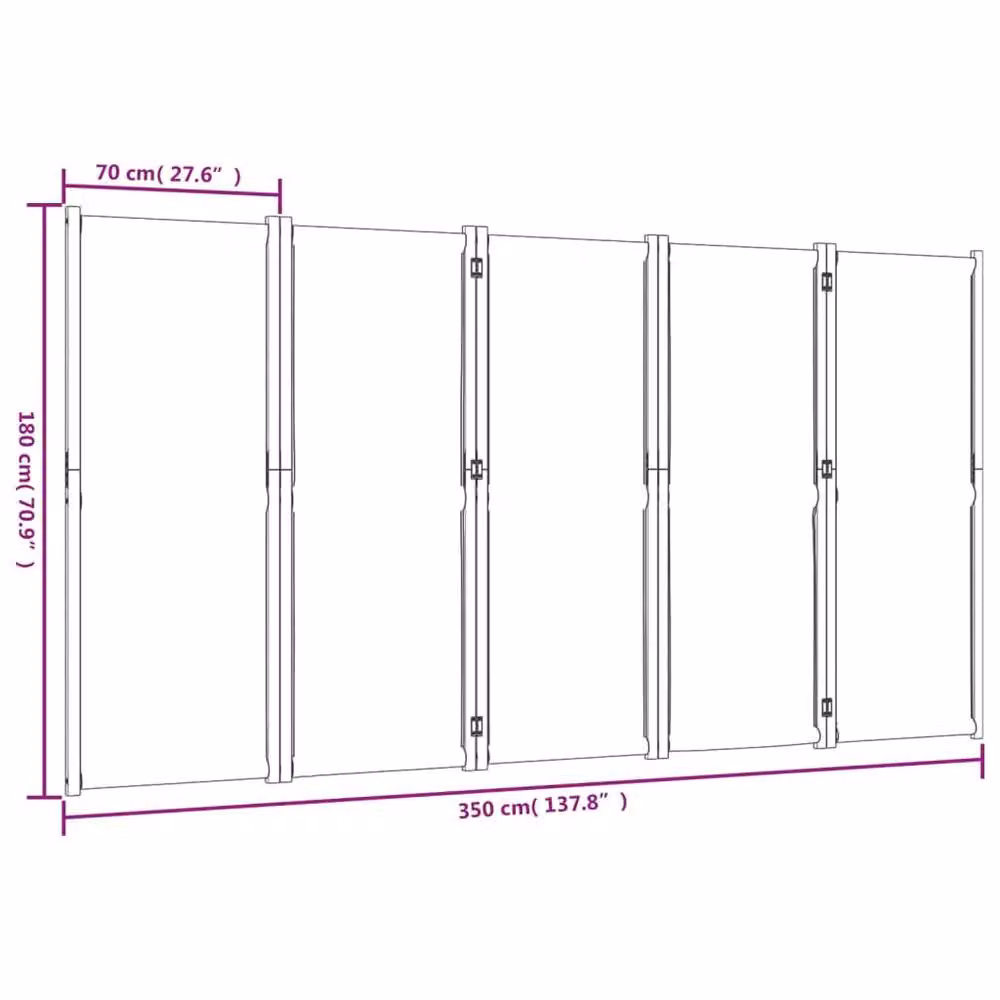 Berkfield Home Beautiful 5-Panel Room Divider in Navy Blue Acacia Wood and Textilene, W: 350 cm, H: 180 cm – 6