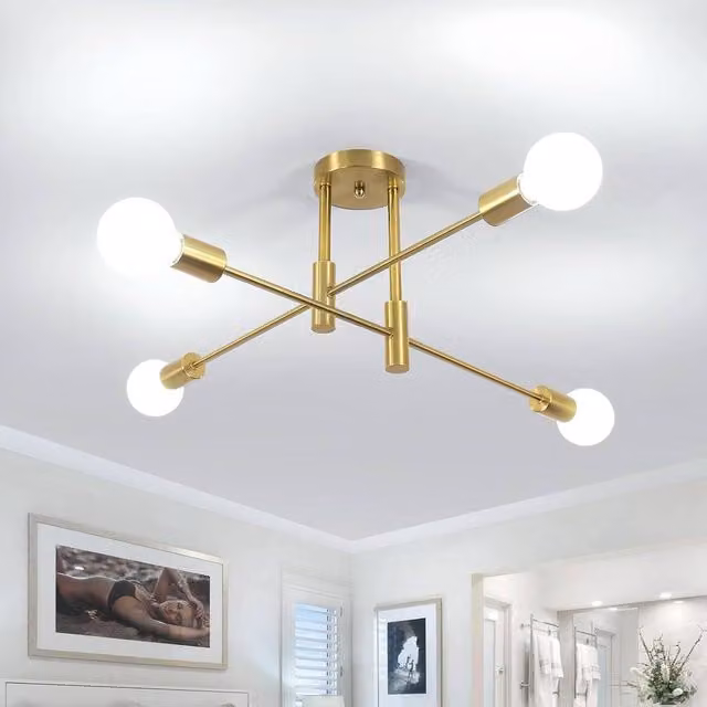 Goeco Vintage Gold Ceiling Light, Adjustable Industrial E27 Chandelier – 1