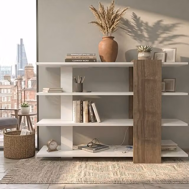 Decorotika Modern White and Walnut Composite Wood Cabinet with Back Panel