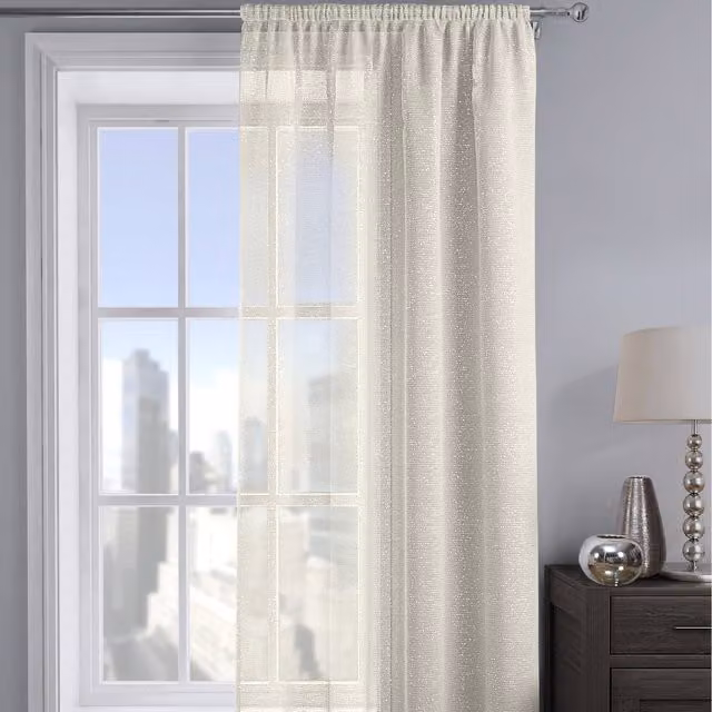 Velosso Plain Transparent Fabric Panel in Beige and Silver, Width: 137.16 cm