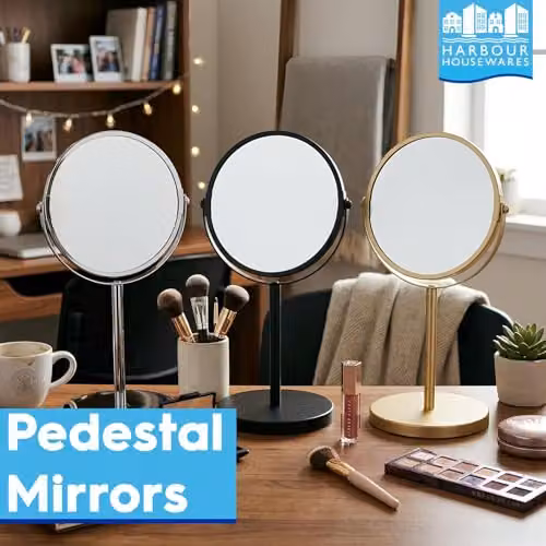 Harbour Housewares Round Silver Metal Pedestal Makeup Mirror, W: 18.5 cm, H: 34.5 cm – 2