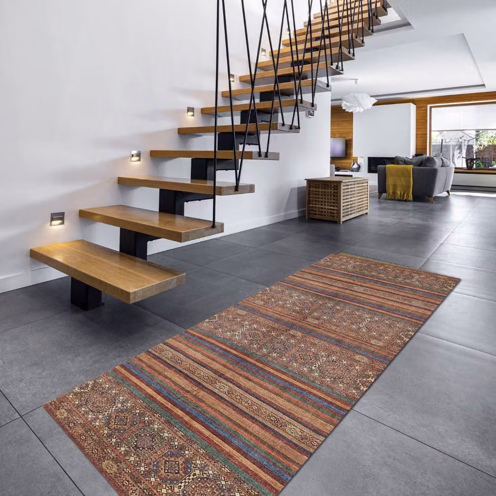 The Rug Shop UK Brown and Multicolour Abstract Geometric Traditional Machine Woven Polyester Rug, W: 120 cm, D: 170 cm – 2