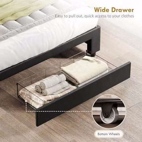 HOMCOM Upholstered Lift Up Ottoman Bed in Black, W/D/H: 150 x 200 x 95 cm – 6