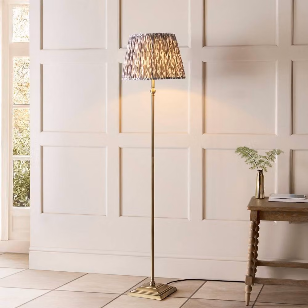 Netlighting Lille Brass Plate Floor Lamp with Grey Fabric Ikat Shade, Gold/Brass – 2