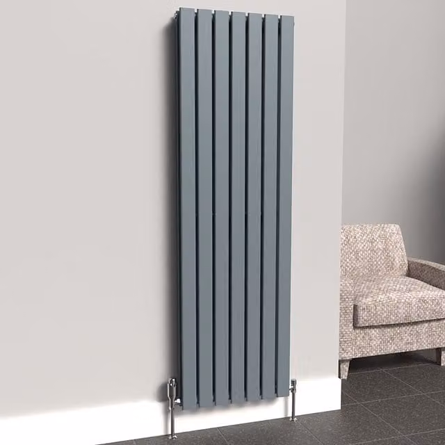 Lux Heat Flat Coloured Vertical Steel Radiator in Grey, H: 160 cm, W: 49 cm