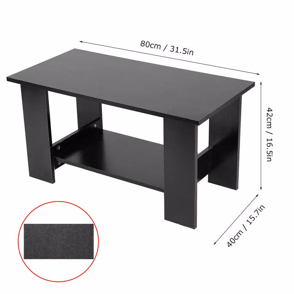 Ventryn Black Modern Living Room Coffee Table and Side Desk with Storage Shelf – 2