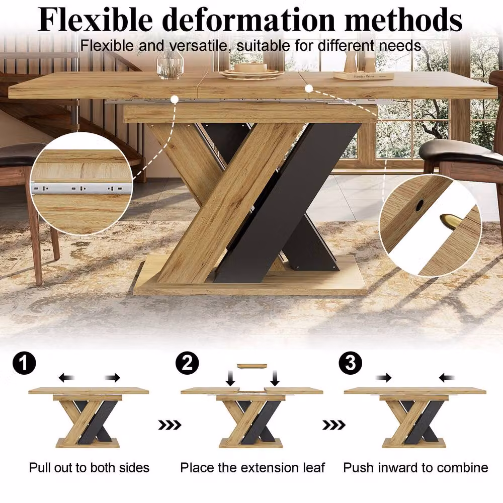 BTM Extendable Rectangular Dining Table with X-Frame Legs in Brown and Sand, W: 119 cm, D: 80 cm, H: 75 cm – 5