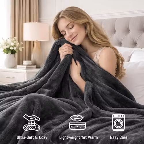Pamposh Grey Flannel Fleece Throw Blanket, W/D/H: 220 x 240 cm – 3