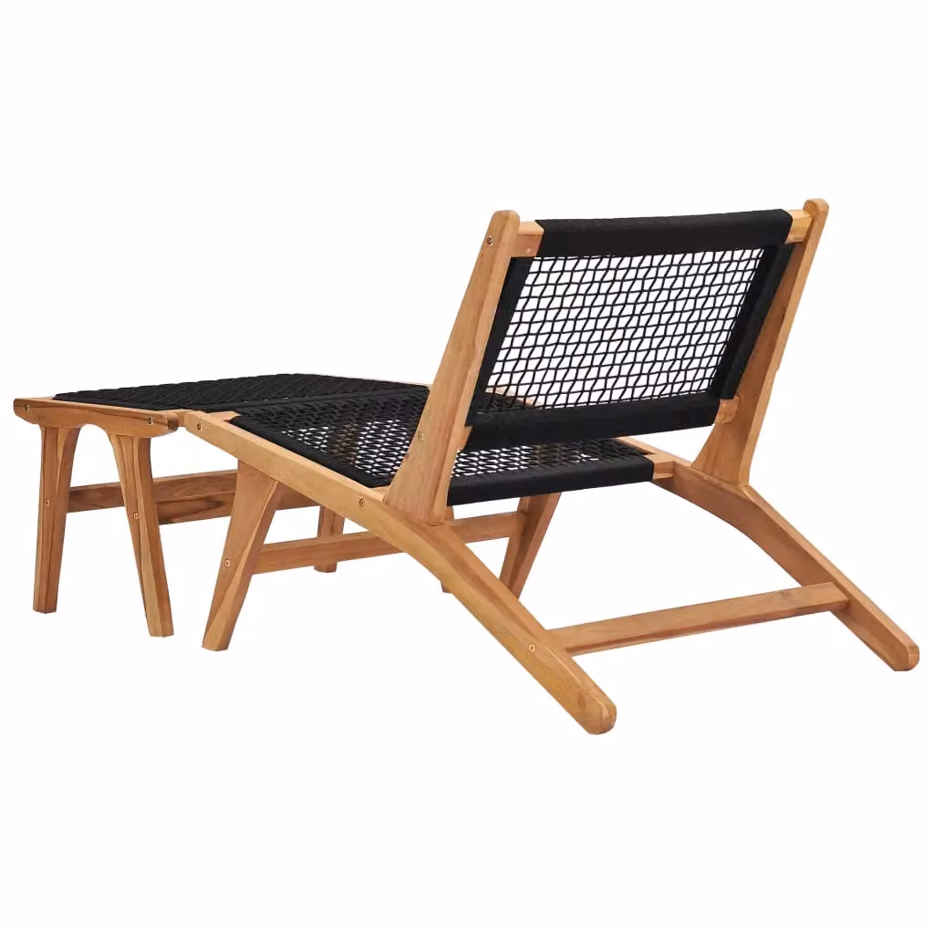 Berkfield Home Sun Lounger with Footrest in Brown Solid Teak Wood and Rope – 2
