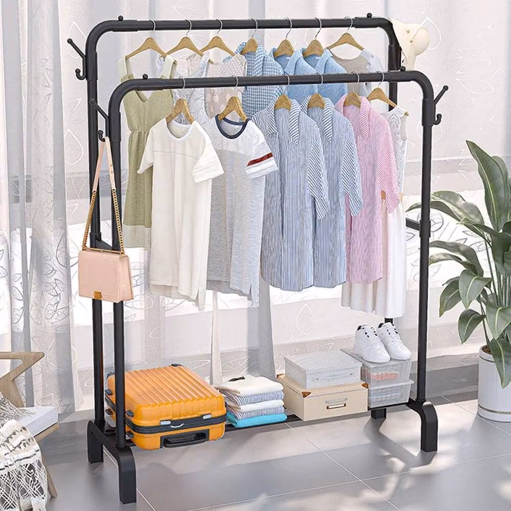 Kelvenix Heavy Duty Double Rail Clothes Garment Hanging Rack in Black, W/D/H: 146.0 x 110.0 x 60.0 cm – 2