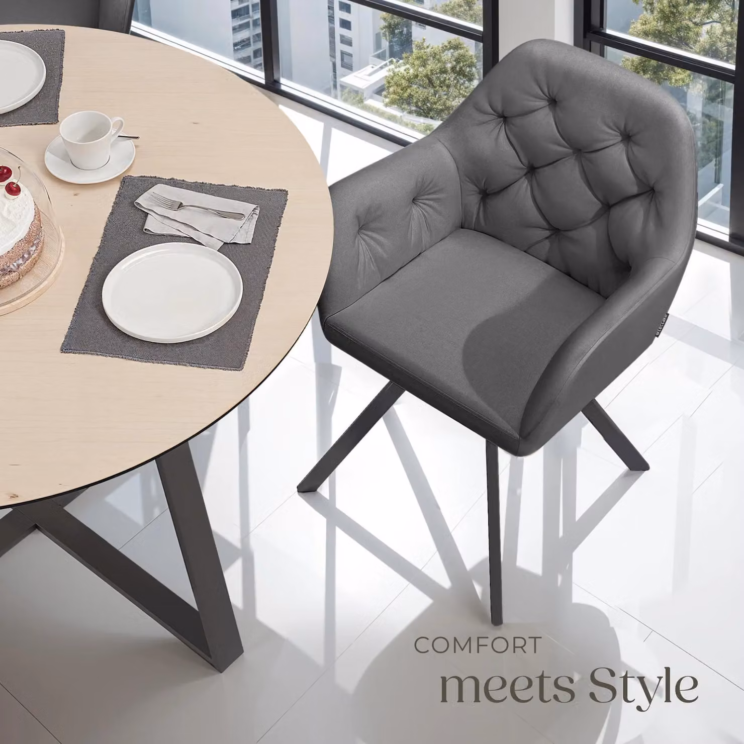tectake Lucia Armchair in Anthracite Dark Grey with Velvet Upholstery and Metal Frame – 7
