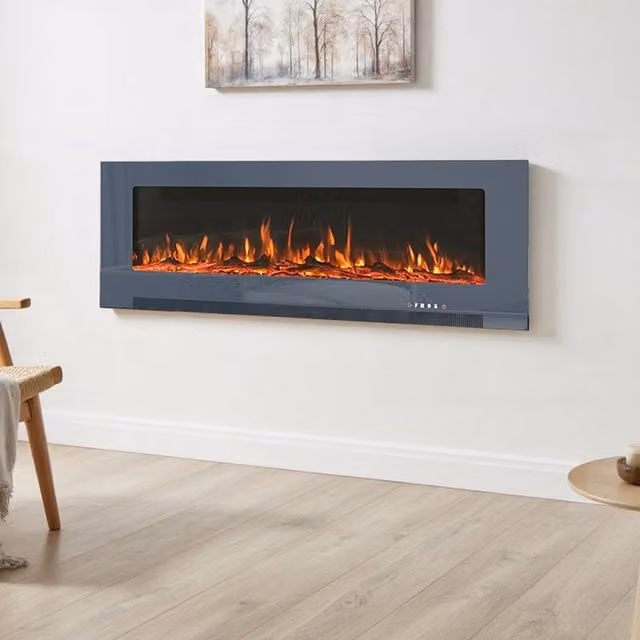 Living Star Wall Mounted and Recessed Electric Fireplace with Stand in Grey and Multicolour, Width: 152.4 cm