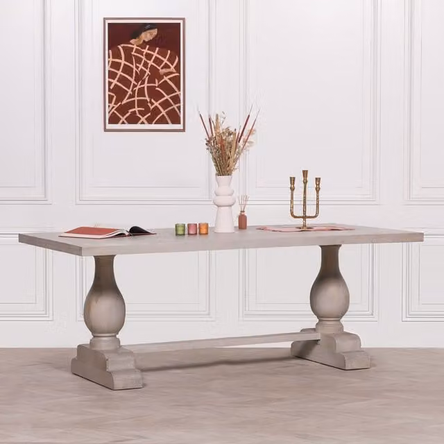 Glasstone Blanche Rustic Washed Wood Rectangular Dining Table, Brown, W: 210 cm, D: 100 cm, H: 80 cm – 1