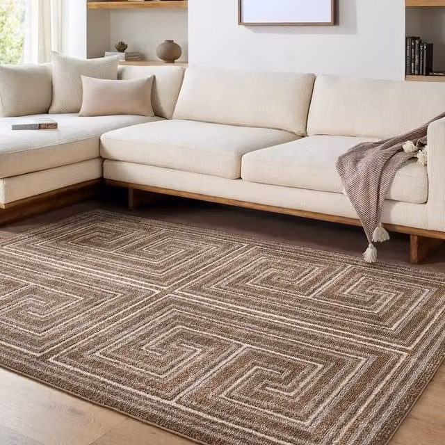 Livabliss La Luna Geometric Graphic Rug in Brown and Grey, W: 200 cm, D: 275 cm