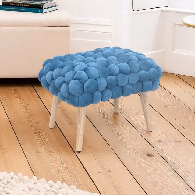 Artemis Home Bubbly Velvet Cylindrical Small Footstool in Blue