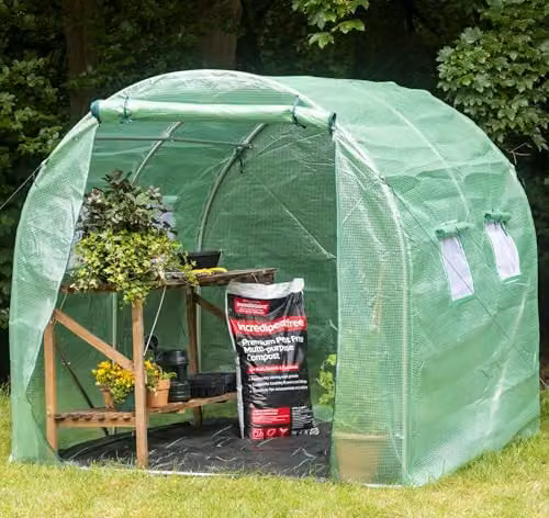 Garden Grow Greenhouse Polytunnel with Powder Coated Steel Frame and Netted Windows, W/D/H: 200 x 200 x 192.96 cm