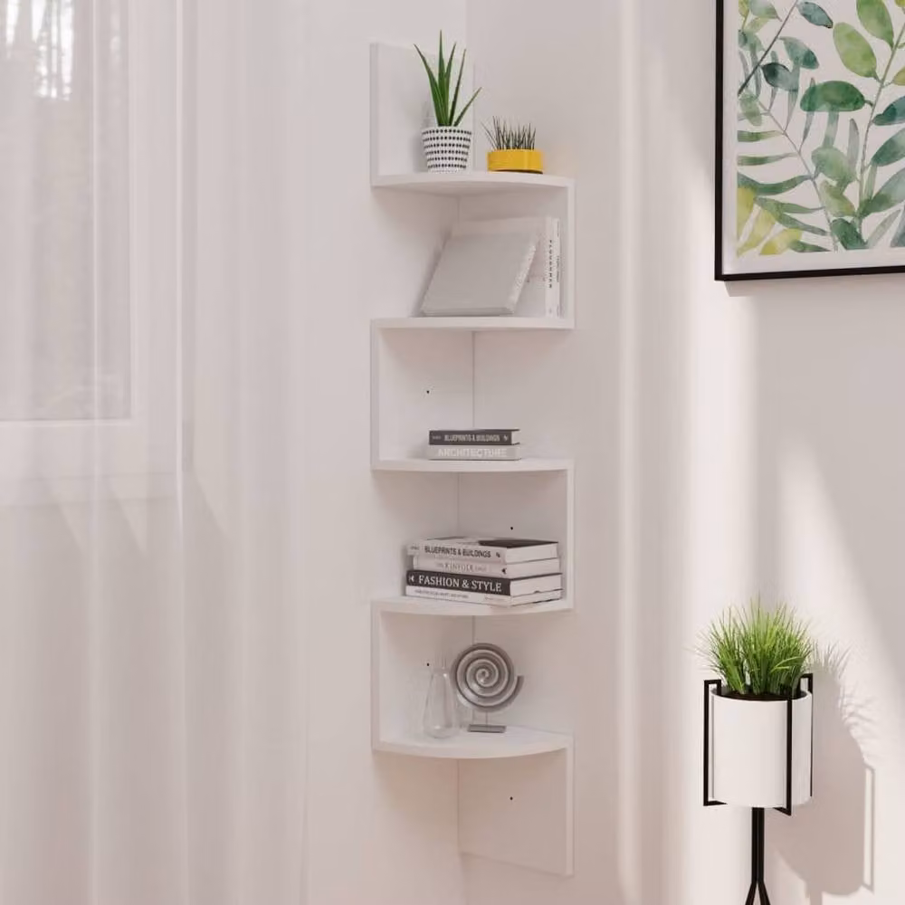 Berkfield Home White Wall Mounted Corner Shelf in Engineered Wood, W/D/H: 19 x 19 x 123 cm – 1