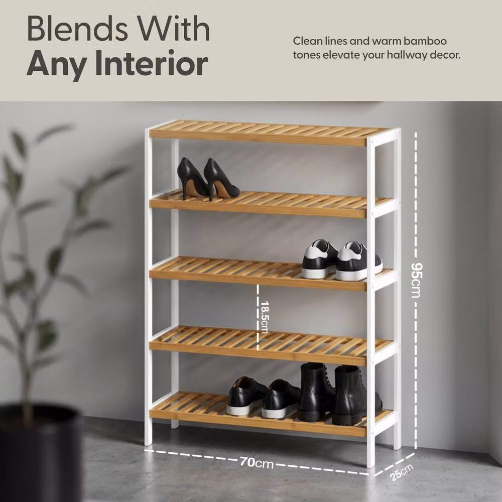 Keplin 5-Tier Bamboo Shoe Rack in White – 2