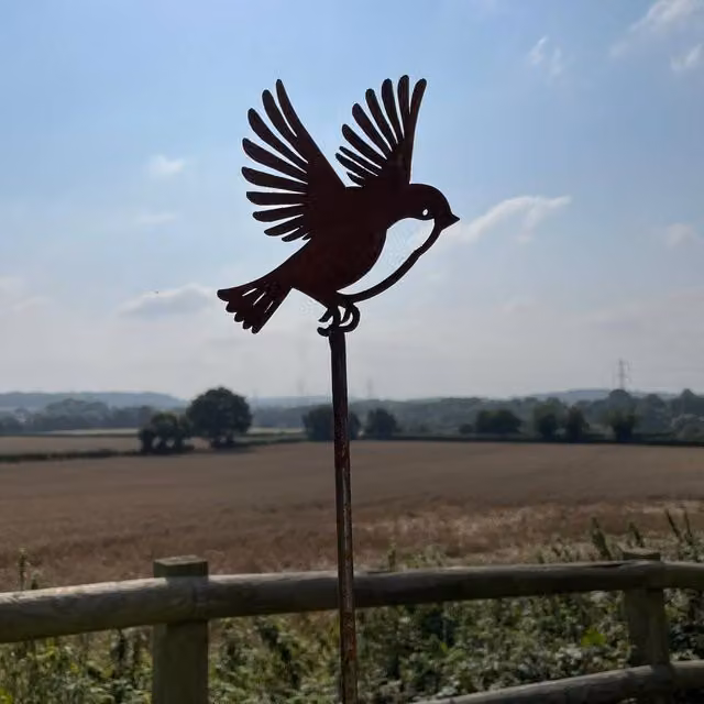 Poppyforge Flying Robin Metal Garden Ornaments in Metallics, Pack of 3, W15 x H168 cm