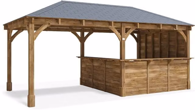 Dunster House Leviathan Garden Gazebo Bar in Brown Spruce Wood, W: 6 m, D: 3 m