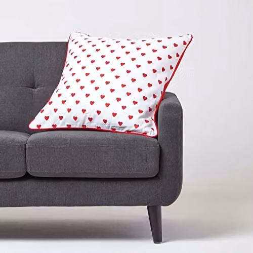 Homescapes Love Hearts Cotton Cushion Cover in Red and White, W/D/H: 60 x 60 x 0 cm – 2