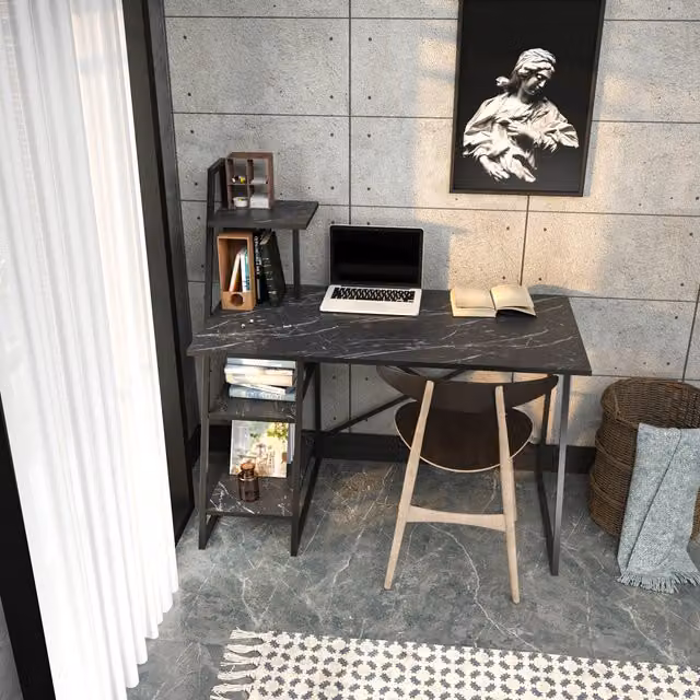 Admira Computer Desk in Black Marble Effect and Black