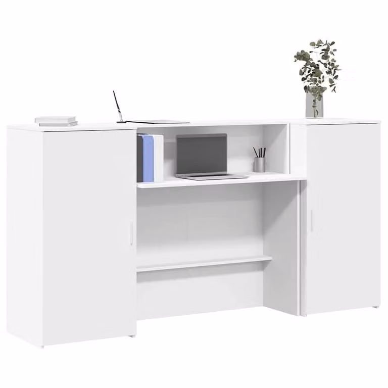 Berkfield Home White Reception Desk in Engineered Wood, W: 200 cm, D: 50 cm, H: 103.5 cm