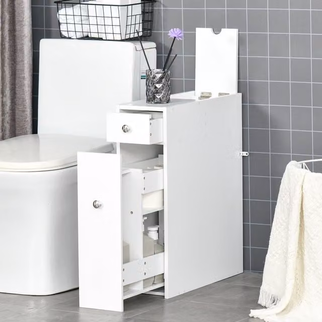 HOMCOM Modern Slim White Bathroom Floor Cabinet with Drawers