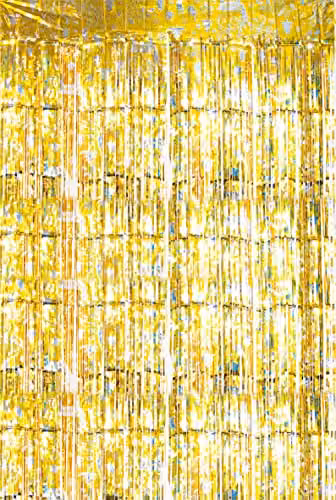 Netagon Shimmer Tinsel Curtain with Reindeer and Christmas Tree Design, Yellow, W: 1 m, H: 3 m – 1