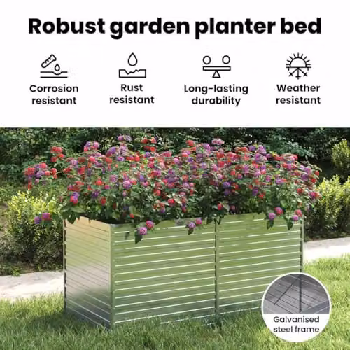 vidaXL Galvanised Steel Raised Garden Bed in Silver, W: 160 cm, D: 80 cm, H: 77 cm – 3