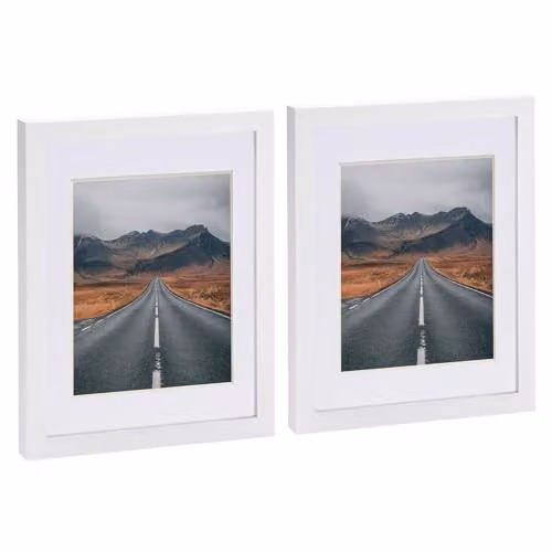 Nicola Spring Pack of 2 Rectangular Photo Frames in White with Grey Mounts