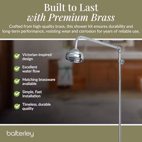 Balterley Chrome Rigid Shower Riser Rail Kit with Round Overhead Showerhead, W/D/H: 10.0 x 57.0 x 102.5 cm – 3