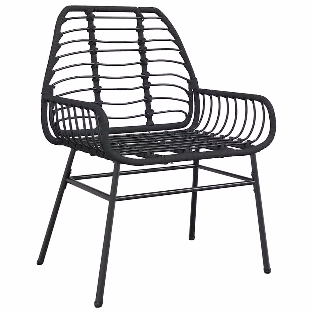 Berkfield Home 3 Piece Black Poly Rattan Garden Dining Set with Glass Top – 3
