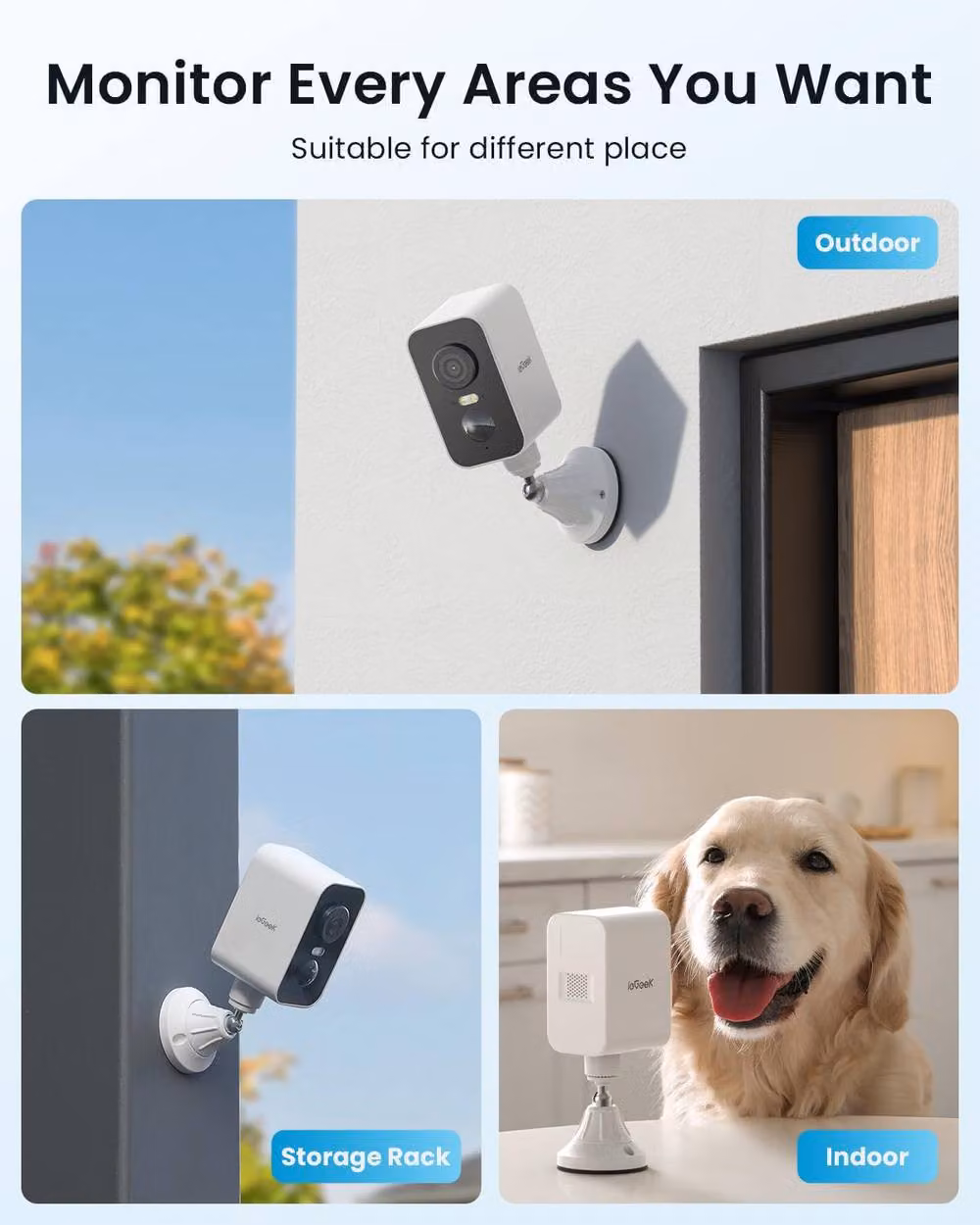 iegeek White 2K Magnetic Wi-Fi Security Camera with 300 Degree Rotation and Motion Siren – 8