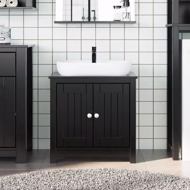Berkfield Home BERG Black Rustic Solid Wood Pine Bathroom Sink Cabinet W/D/H: 60 x 34 x 59 cm – 1