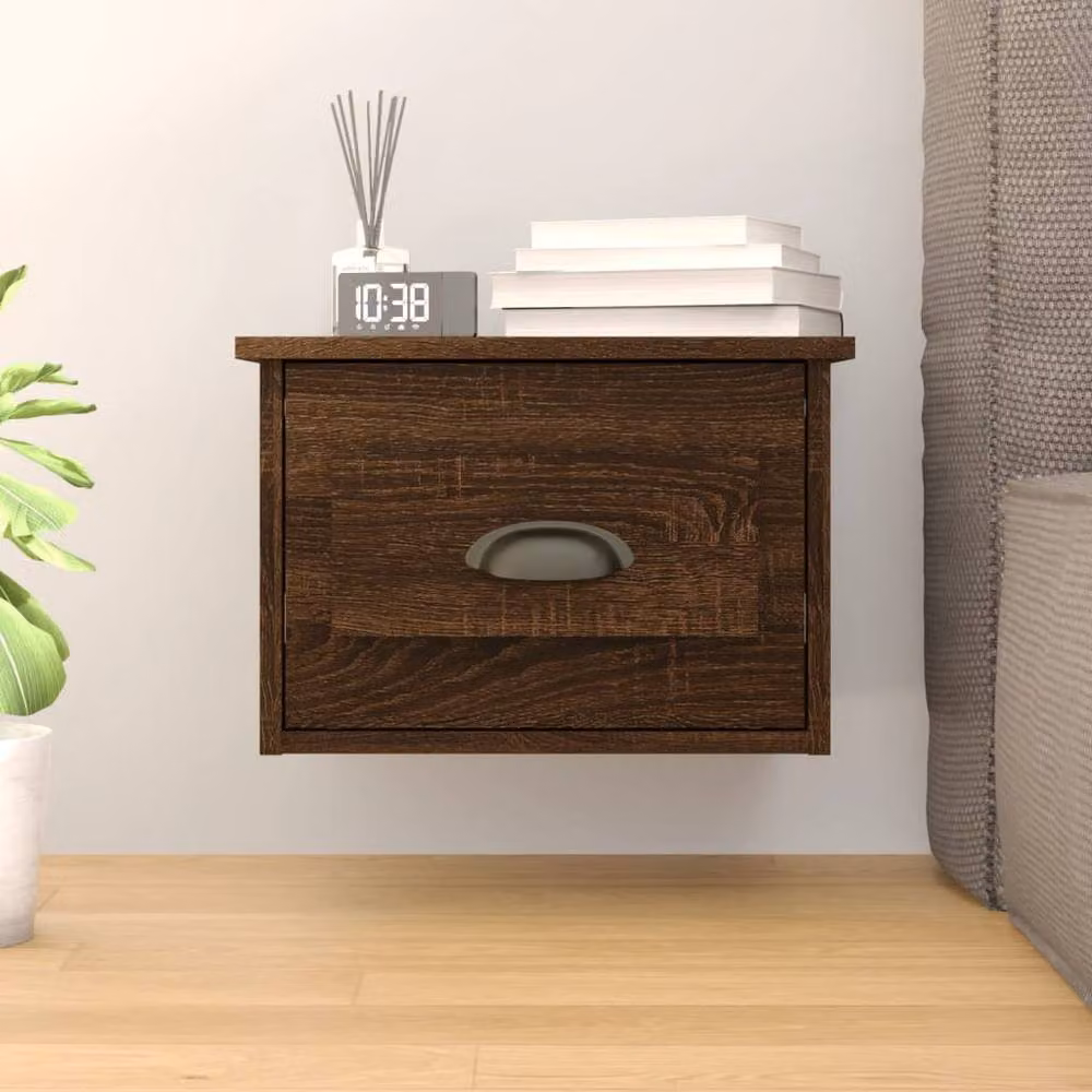 Berkfield Home Wall-mounted Bedside Cabinet in Brown Oak, W: 41.5 cm, D: 36 cm, H: 28 cm – 2