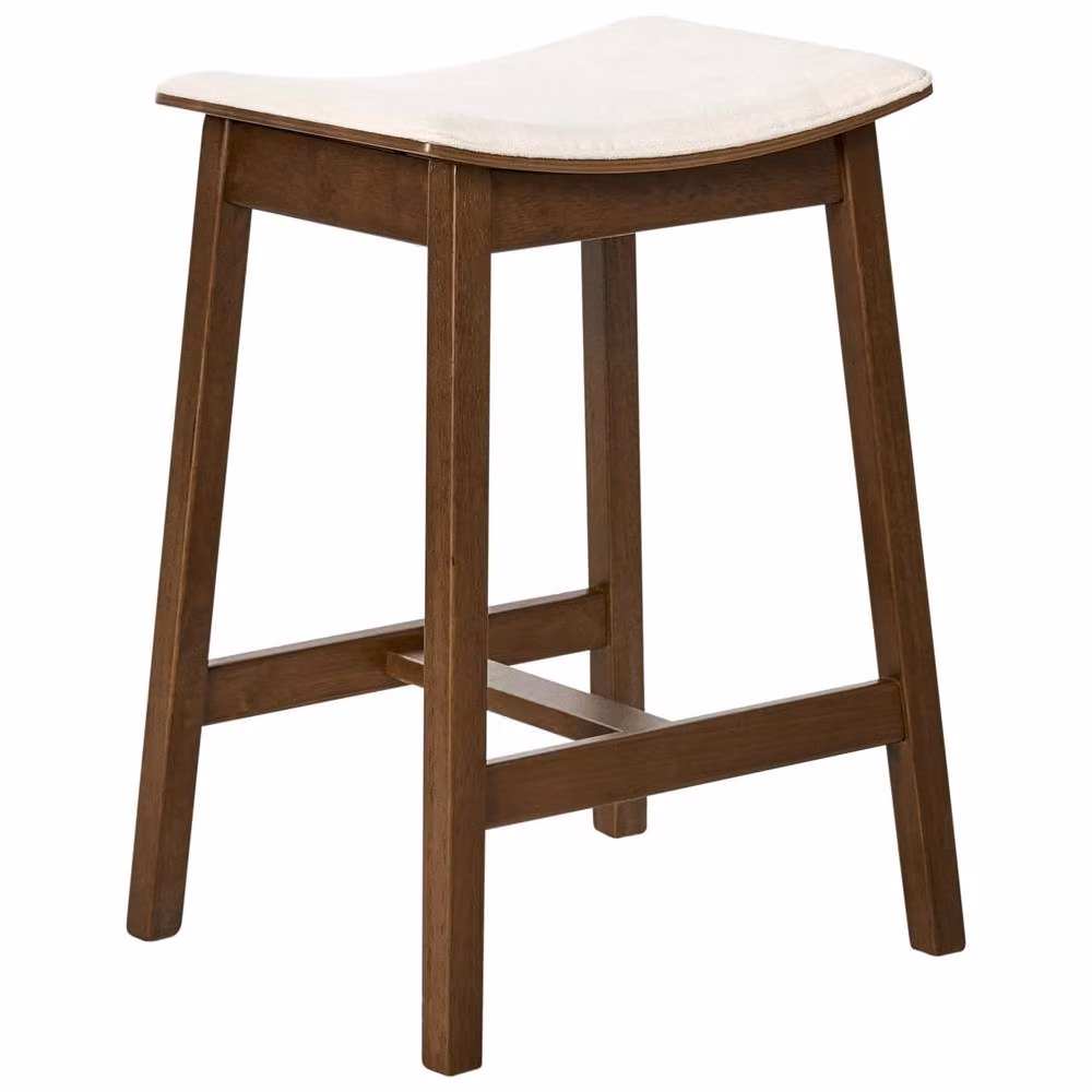 Wyld Haus Set of 2 Coco Backless Bar Chairs in Dark Brown Rubberwood and Off-White Fabric – 3