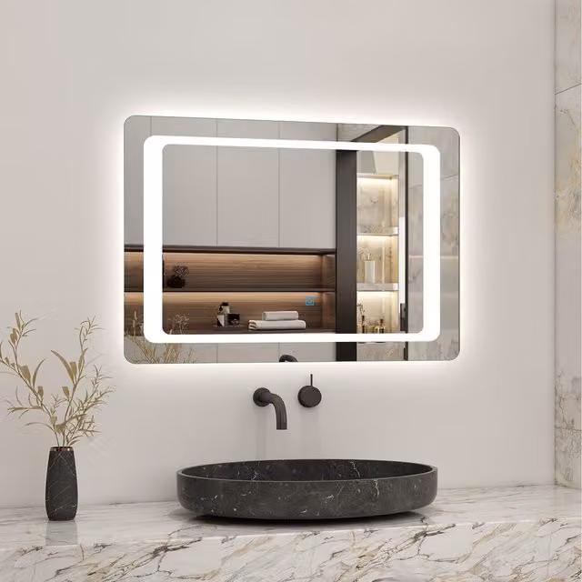 AICA White LED Anti-fog Bathroom Mirror W: 50 cm, H: 70 cm
