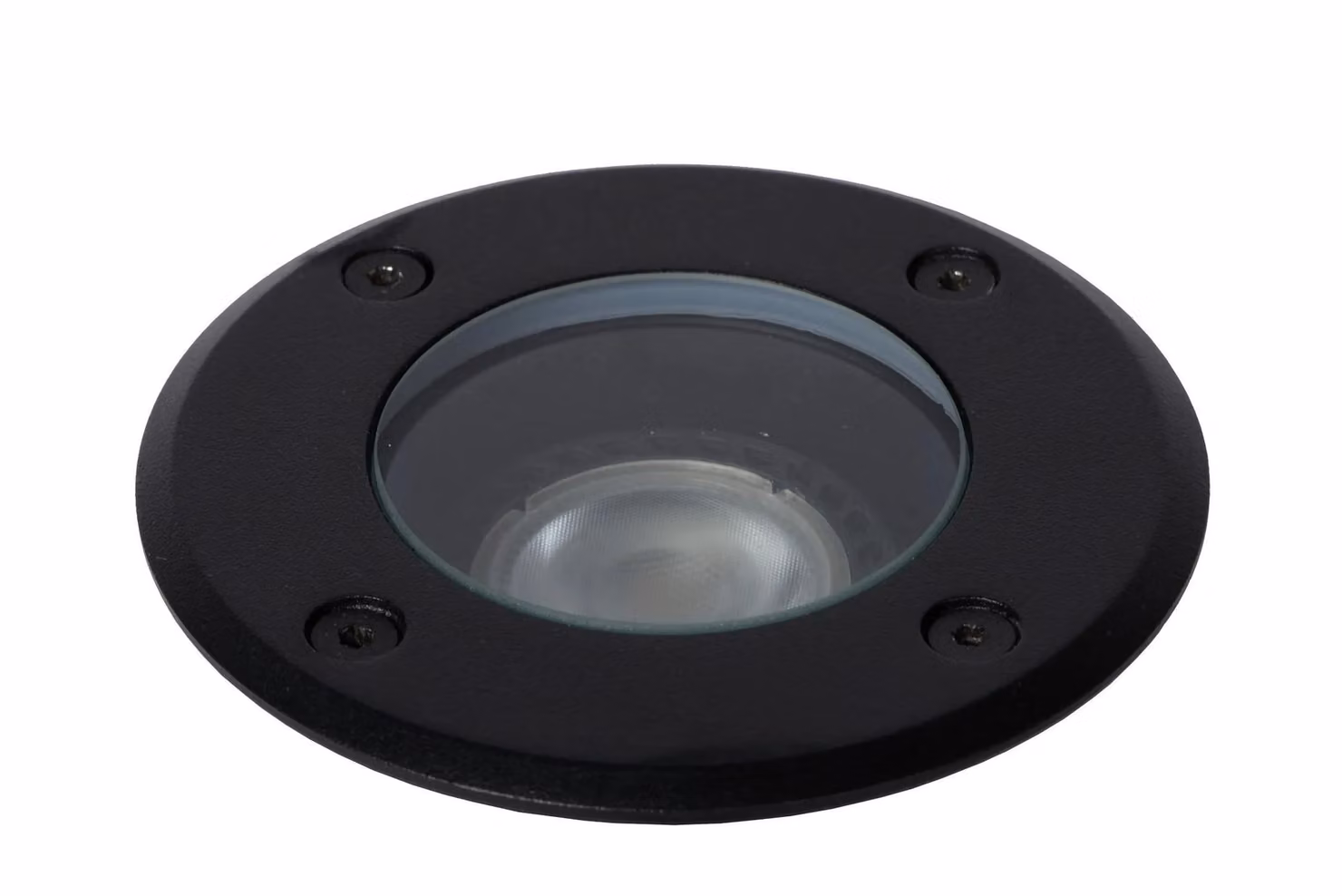 Lucide BILTIN Dimmable Modern Round Outdoor Recessed Deck Light in Black with 1xGU10 Aluminium and Glass Construction – 2