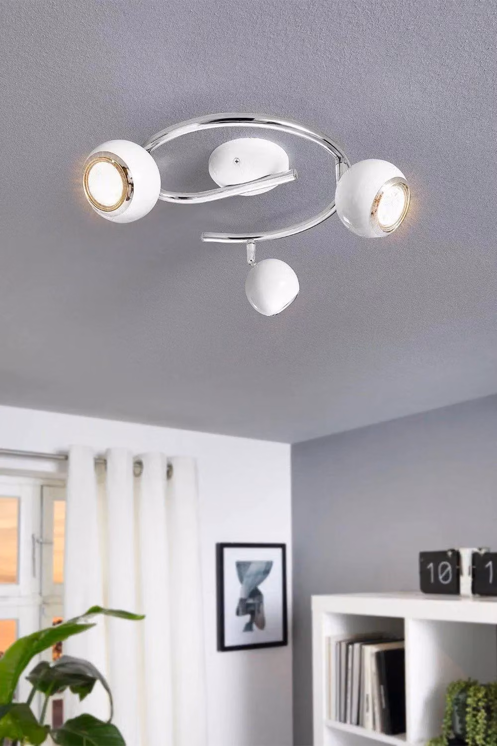Eglo Bimeda Modern Three Light Adjustable Metal Ceiling Light in White and Chrome – 2
