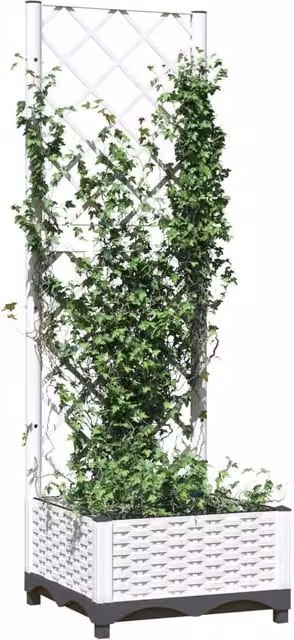 Berkfield Home Garden Planter with Trellis in White, W/D/H: 40 x 40 x 121.5 cm – 1